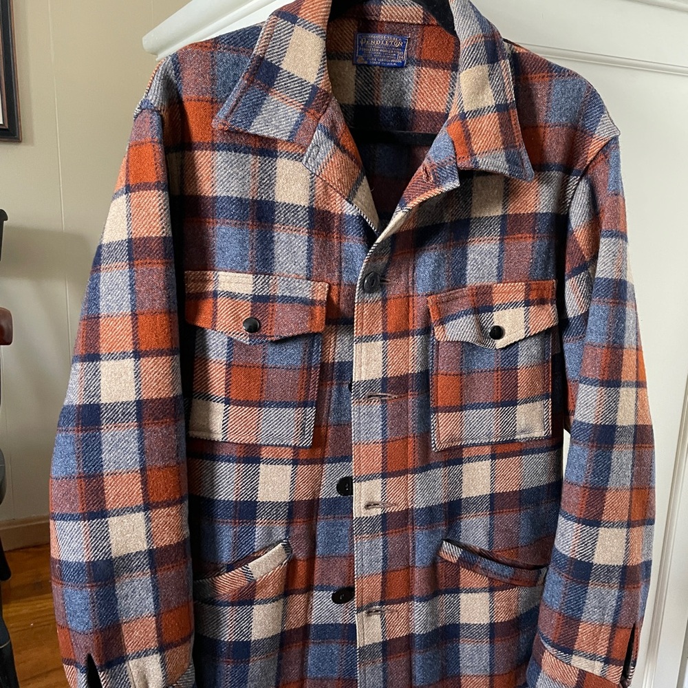 Pendleton Blue and Orange Plaid Shirt Jacket